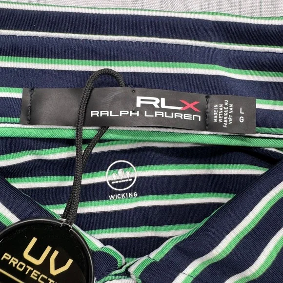 NWT RLX Ralph Lauren Ivy Golf Club Polo Shirt L Green Blue UV Protection Mens